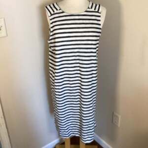 Caslon Striped V-Neck Button-Back Sleeveless Tank Dress Size L